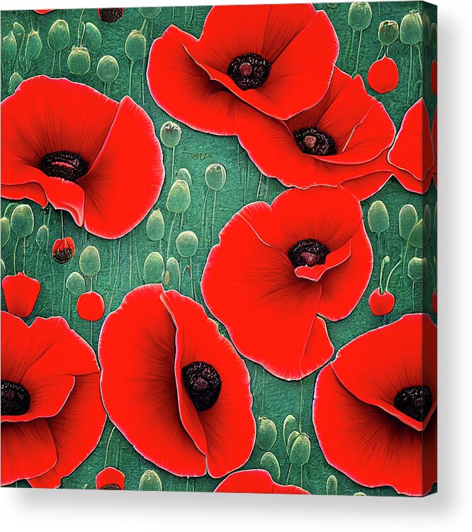  Corn Poppy Flower Acrylic Print featuring the painting Bella Fresca Poppies Red Poppy - The whole world is a garden if you look at it correctly. by OLena Art by Lena Owens - Vibrant DESIGN