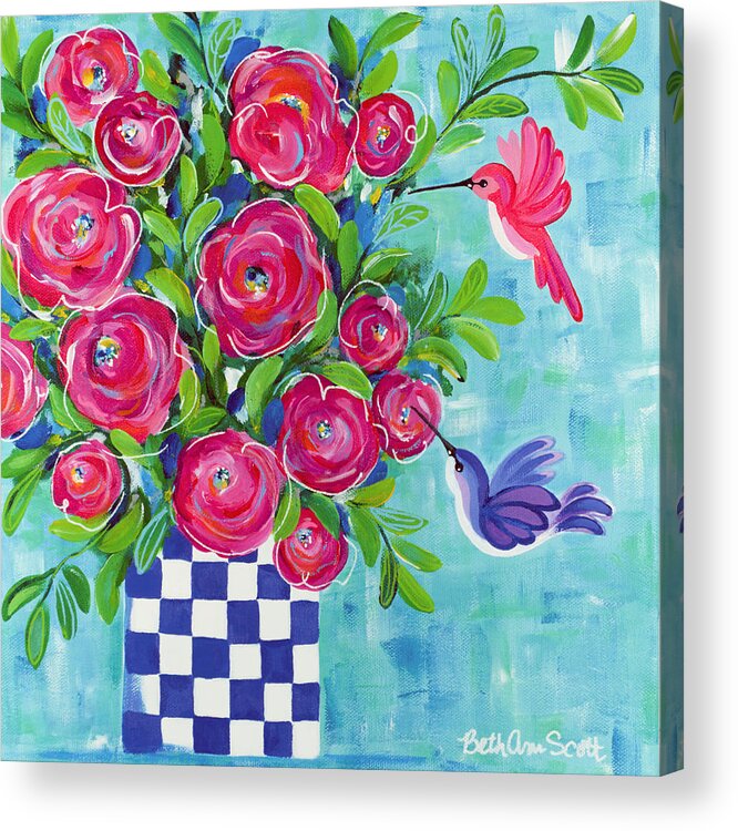 Hummingbird Acrylic Print featuring the painting Better Together by Beth Ann Scott