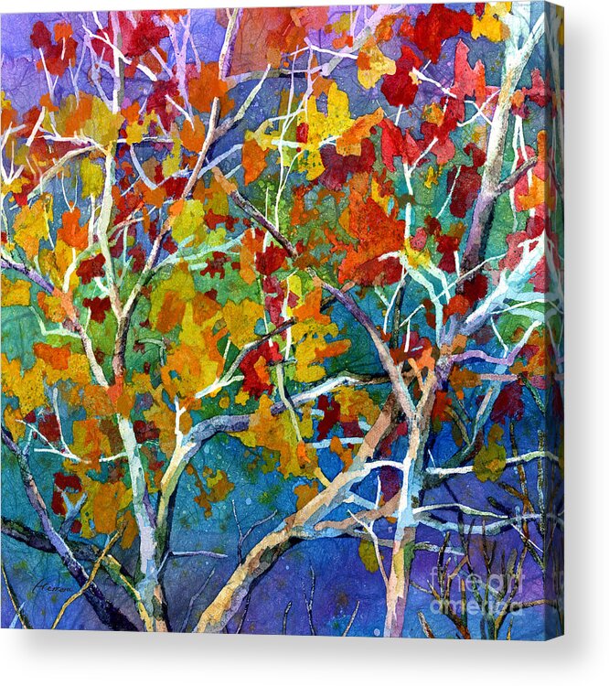 Trees Acrylic Print featuring the painting Beyond the Woods - Orange by Hailey E Herrera