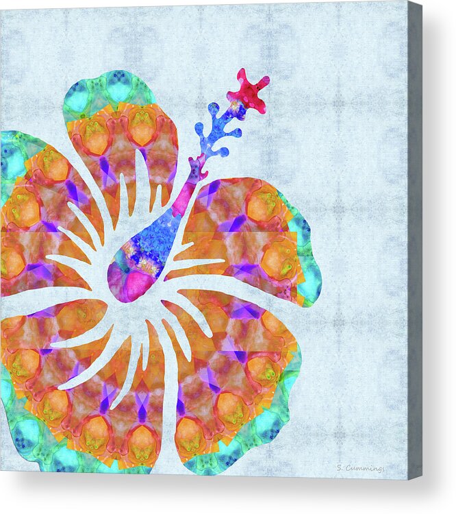 Hibiscus Acrylic Print featuring the painting Big Hibiscus Art - Colorful Mandala Flower - Sharon Cummings by Sharon Cummings