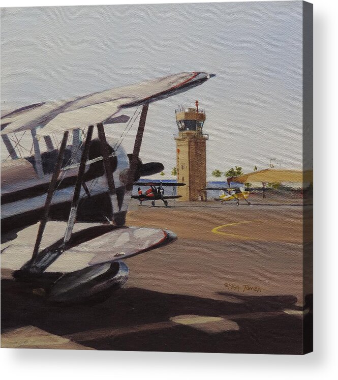 Bipes And Tower Acrylic Print featuring the painting Bipes and Tower by Bill Tomsa