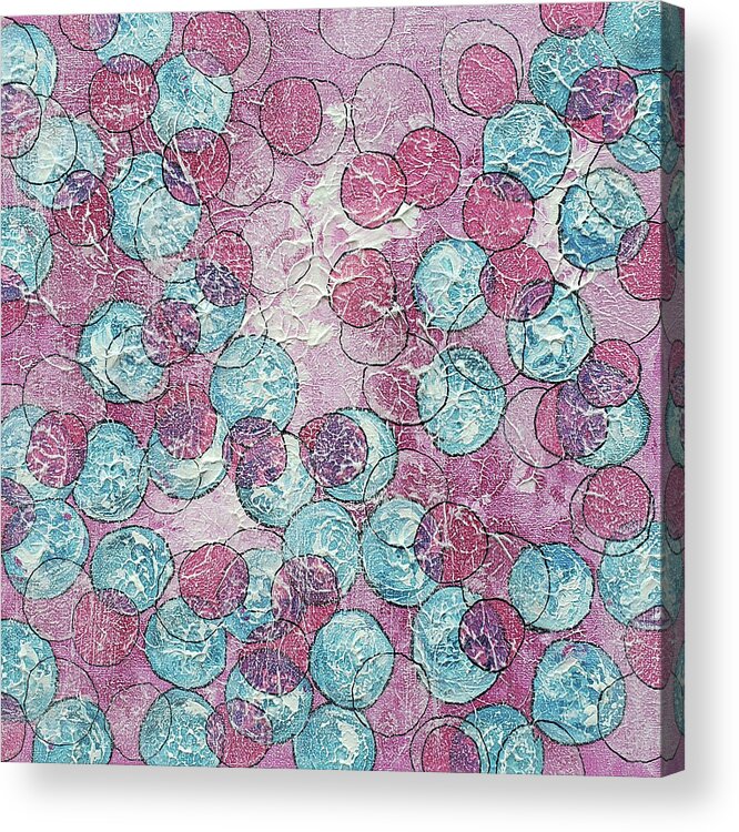 Bubbles Acrylic Print featuring the painting BLOWING BUBBLES in Pink and Blue Abstract by Lynnie Lang