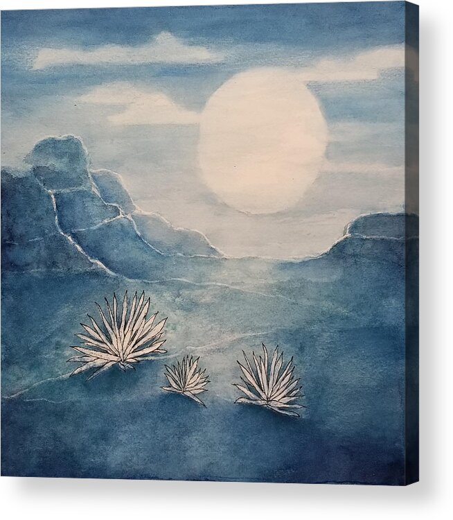 Landscape Acrylic Print featuring the mixed media Blue Moon by Terry Ann Morris