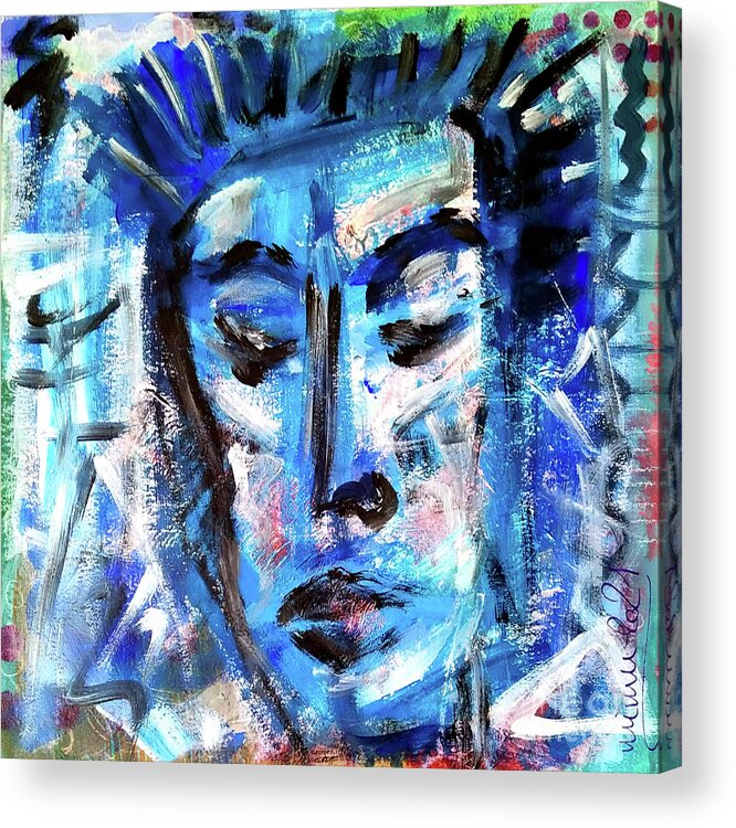 Blue Acrylic Print featuring the mixed media Blue Portrait by Mimulux Patricia No