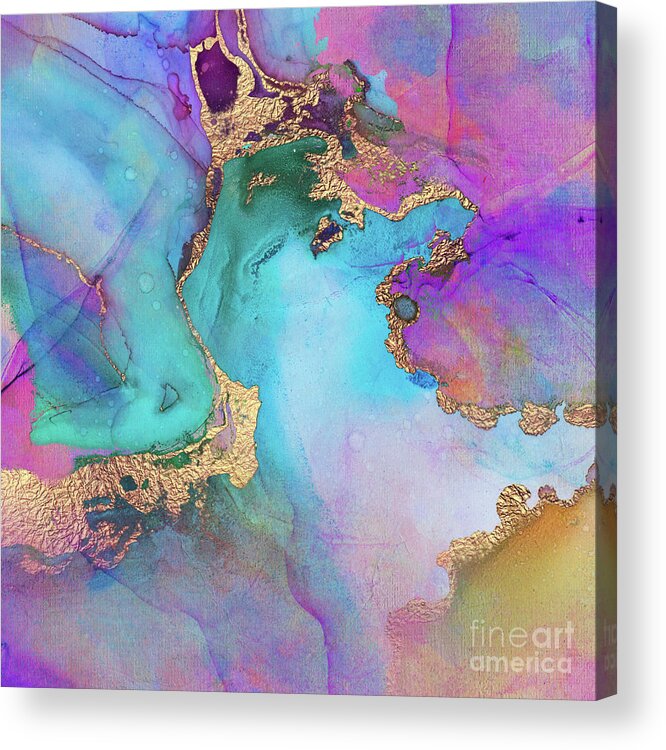 Abstract Art Acrylic Print featuring the painting Blue, Purple And Gold Abstract Watercolor by Modern Art