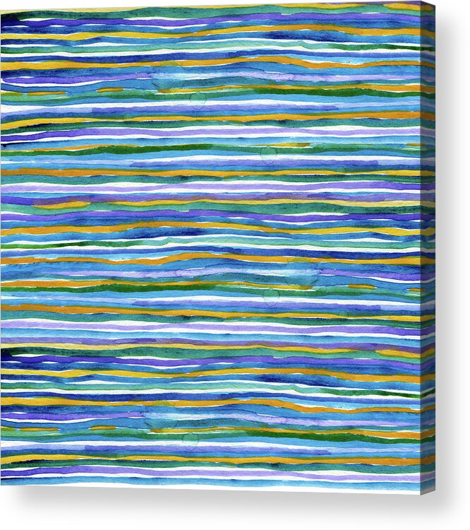 Blue Acrylic Print featuring the painting Blue, Purple, Orange, and Green Stripes by Michele Fritz