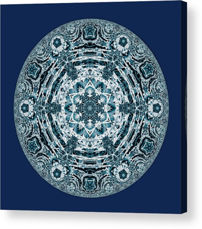 Snowflake Acrylic Print featuring the mixed media Blue Snowflake Kaleidoscope by Eileen Backman