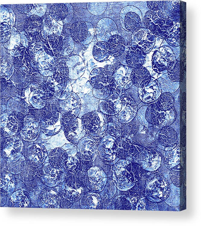 Cobalt Blue Acrylic Print featuring the digital art BLUEBERRIES Blue and White Abstract Art by Lynnie Lang