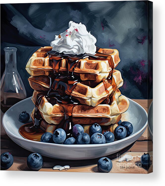 Waffles Acrylic Print featuring the painting Blueberry Waffles by Tina LeCour