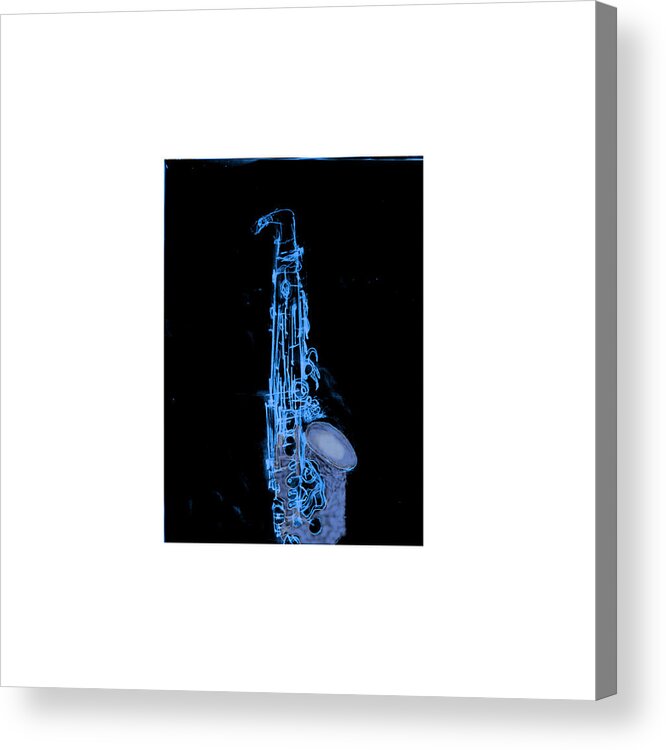Alto;sax;blue;sketch;jazz Acrylic Print featuring the digital art Blues on Sax by Leon deVose