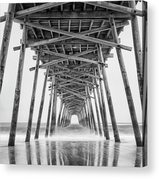 Bogue Inlet Acrylic Print featuring the photograph Bogue Inlet Fishing Pier on a Foggy Evening by Bob Decker