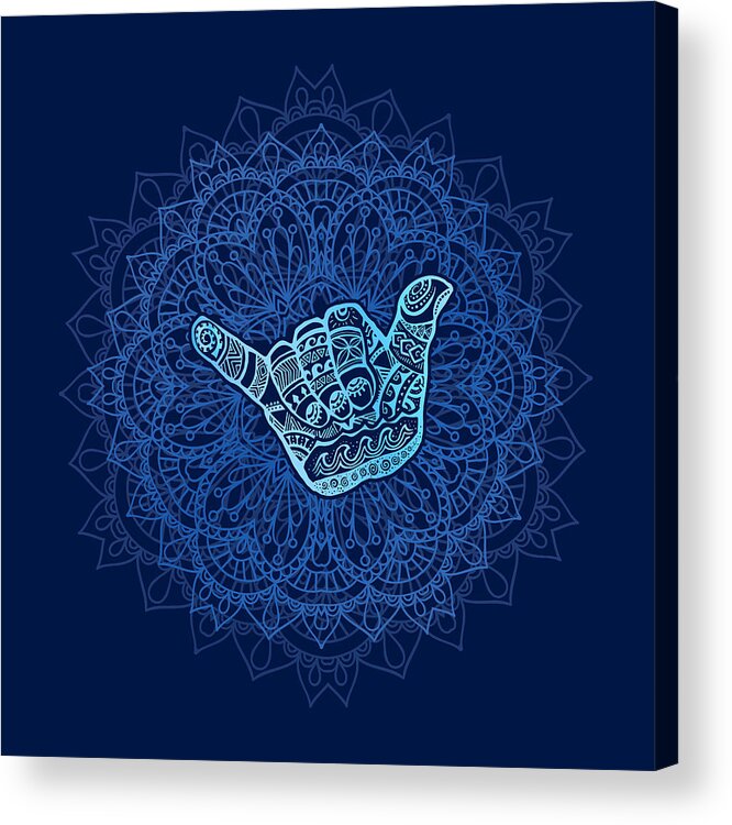 Hangloose Acrylic Print featuring the digital art Boho Hang Loose Mandala - Blue by Laura Ostrowski