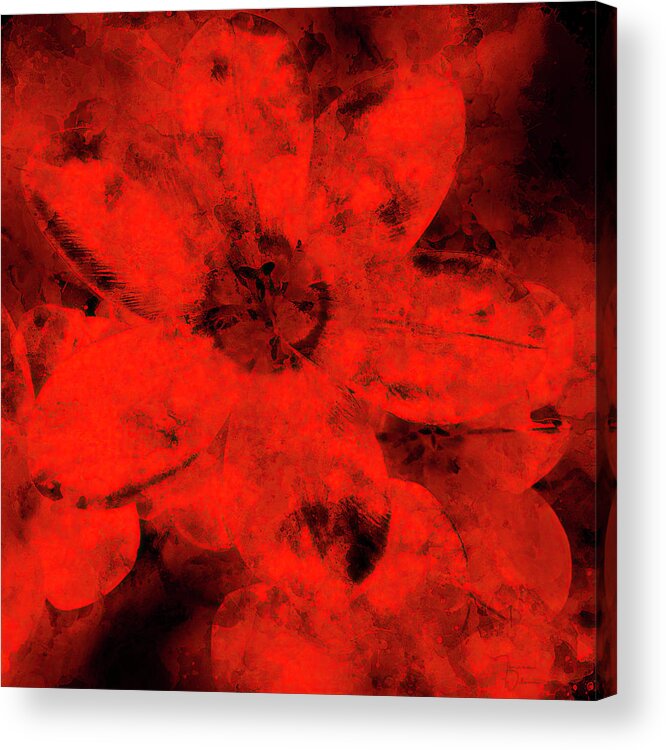 Digital Acrylic Print featuring the digital art Bold Red Tulip Abstract by Teresa Wilson