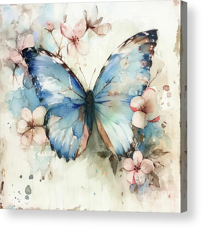 Butterfly Acrylic Print featuring the painting Botanical Blue Butterfly by Tina LeCour