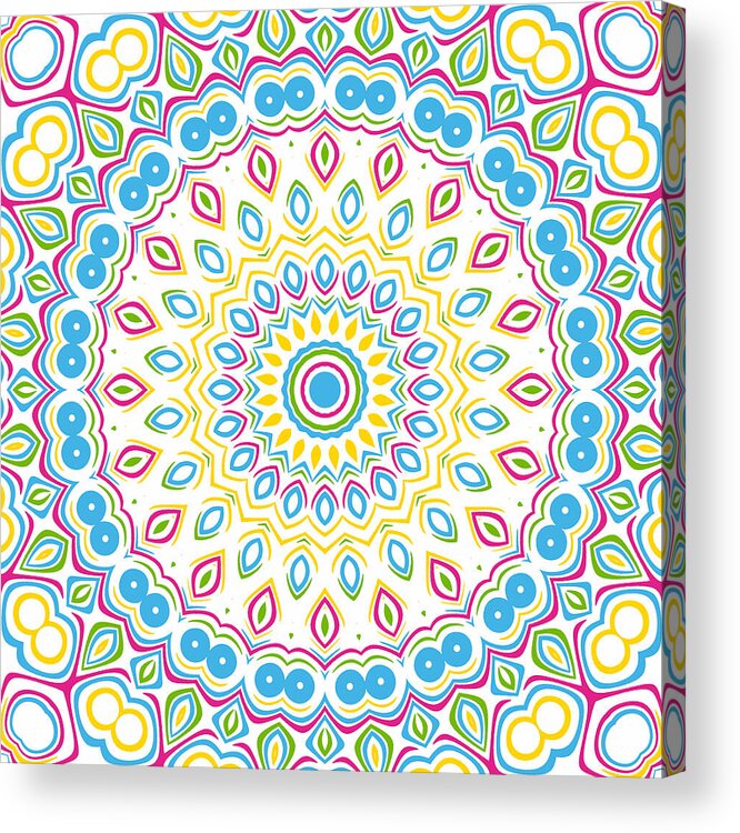 Colorful Acrylic Print featuring the digital art Bright and Colorful Mandala Kaleidoscope Medallion by Mercury McCutcheon