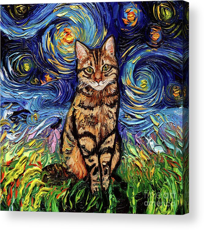 Brown Tabby Acrylic Print featuring the painting Brown Tabby Night by Aja Trier