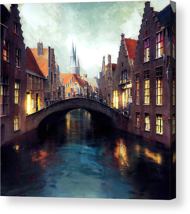Belgium Acrylic Print featuring the painting Bruges, Belgium - 16 by AM FineArtPrints