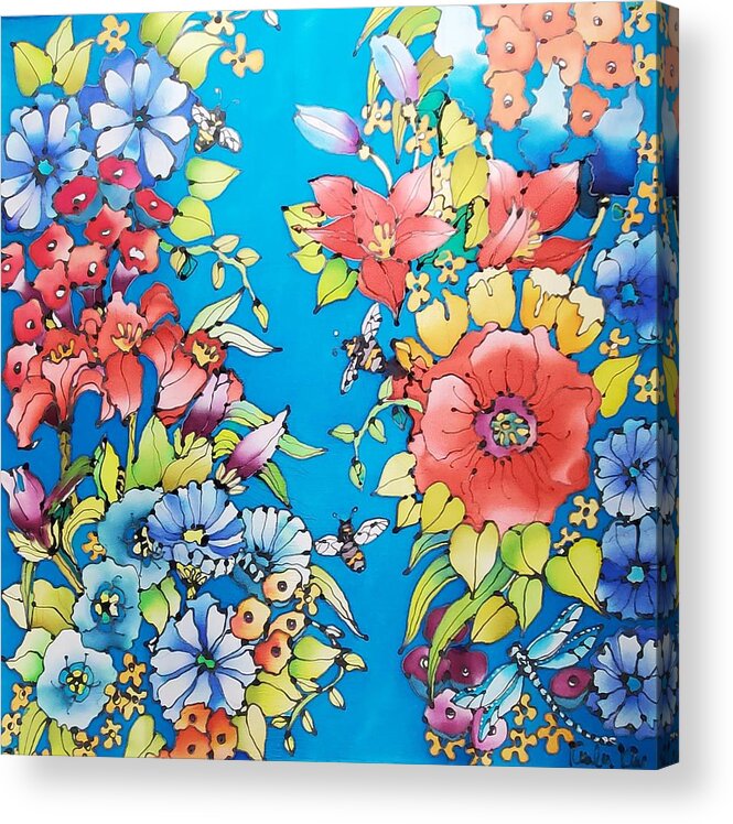 Karlakayart Acrylic Print featuring the tapestry - textile Bumblebee Garden by Karla Kay Benjamin