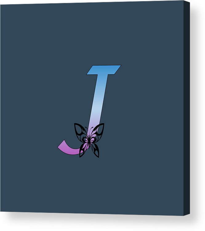 Monogram Acrylic Print featuring the digital art Butterfly Silhouette on Monogram Letter J Gradient Blue Purple by Ali Baucom