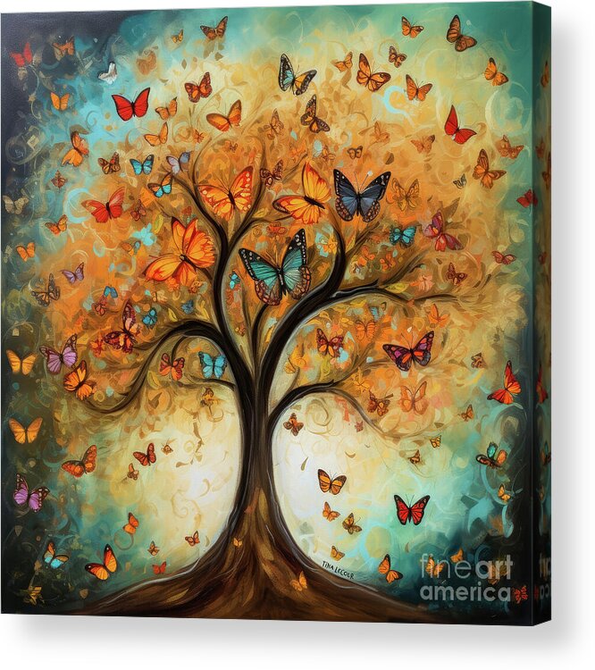 Tree Of Life Acrylic Print featuring the painting Butterfly Tree Of Life by Tina LeCour