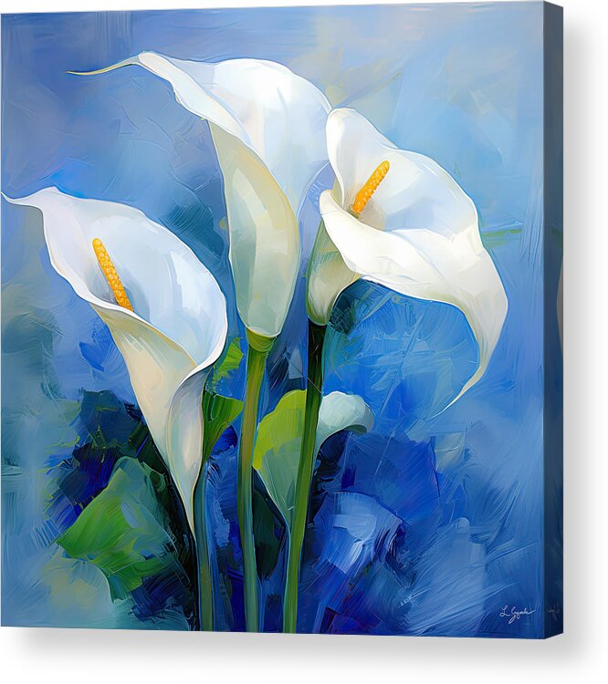 Calla Lily Acrylic Print featuring the painting Calla Trio- Calla Lily Paintings by Lourry Legarde