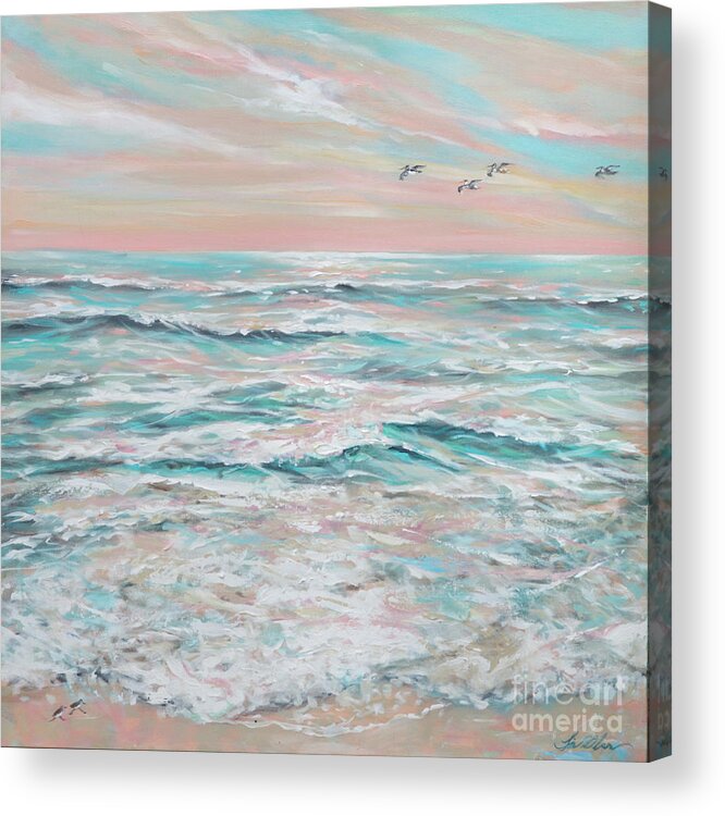 Ocean Acrylic Print featuring the painting Calm Seas by Linda Olsen