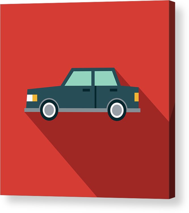 Sedan Acrylic Print featuring the drawing Car Flat Design Transportation Icon by Bortonia