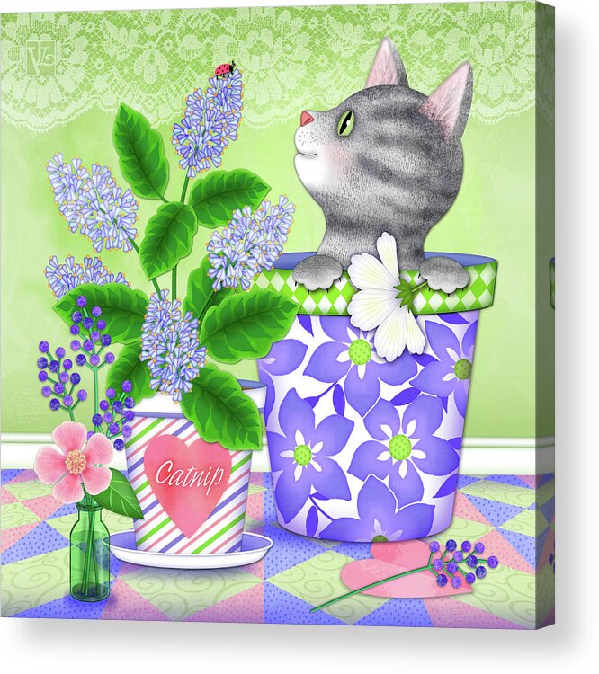 Cat Acrylic Print featuring the digital art Cat Love by Valerie Drake Lesiak