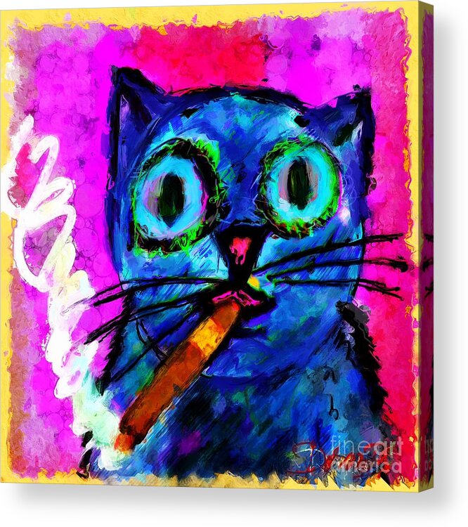 Cat Acrylic Print featuring the digital art Cat with cigar by Doron B