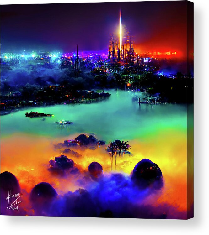Futuristic City Acrylic Print featuring the digital art Celestial City 40 by DC Langer