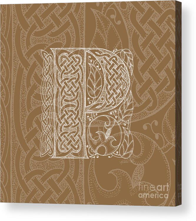 Artoffoxvox Acrylic Print featuring the mixed media Celtic Letter P Monogram by Kristen Fox