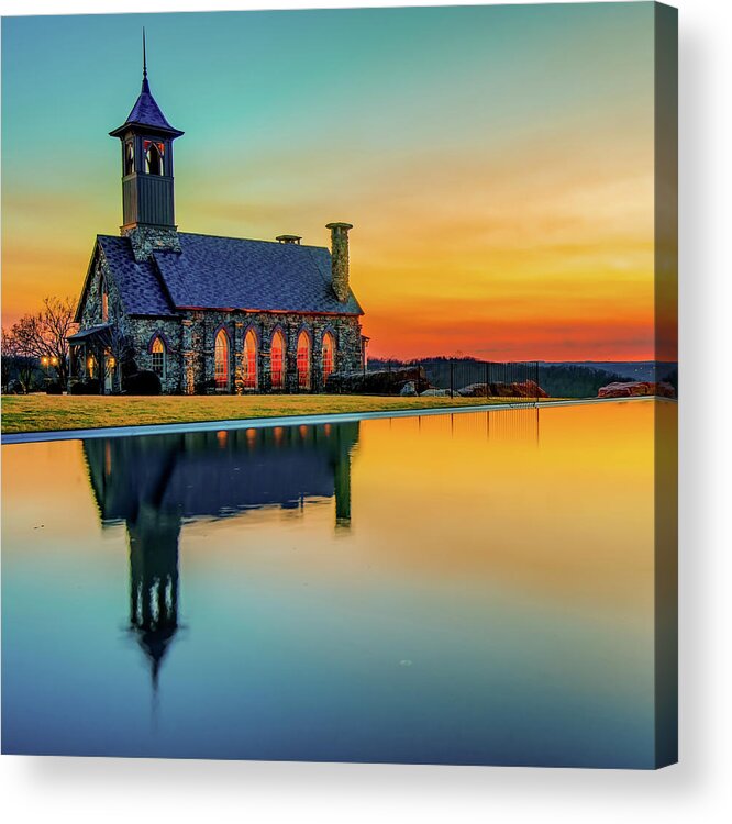 America Acrylic Print featuring the photograph Chapel Reflections - Top of the Rock - Ridgedale Missouri by Gregory Ballos