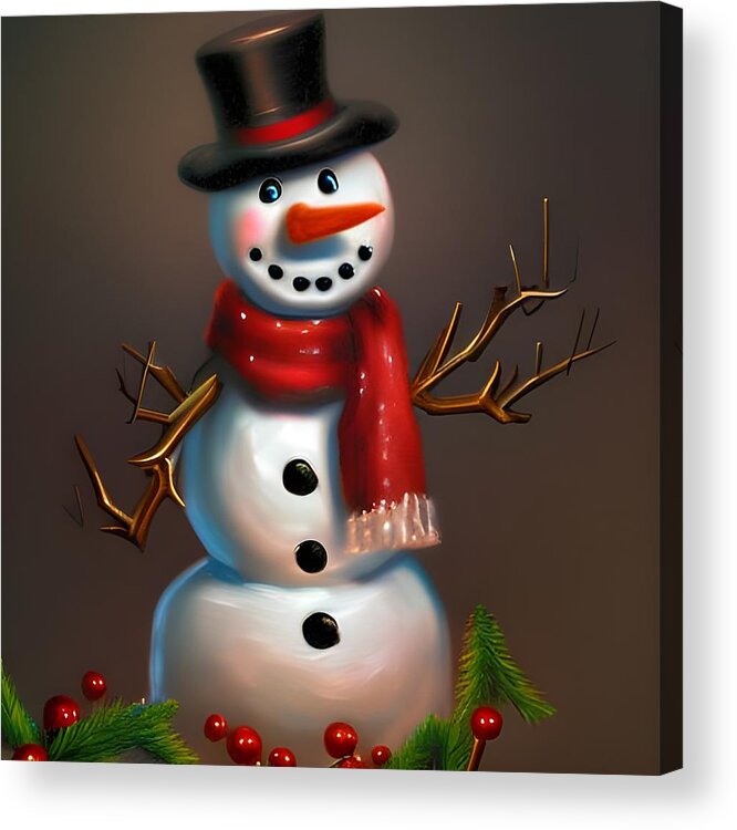 Digital Snowman Christmas Acrylic Print featuring the digital art Cheeky Snowman by Beverly Read