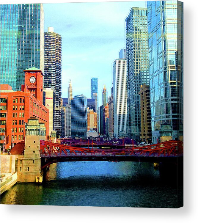 Architecture Acrylic Print featuring the photograph Chicago River Skyline Bridges by Patrick Malon
