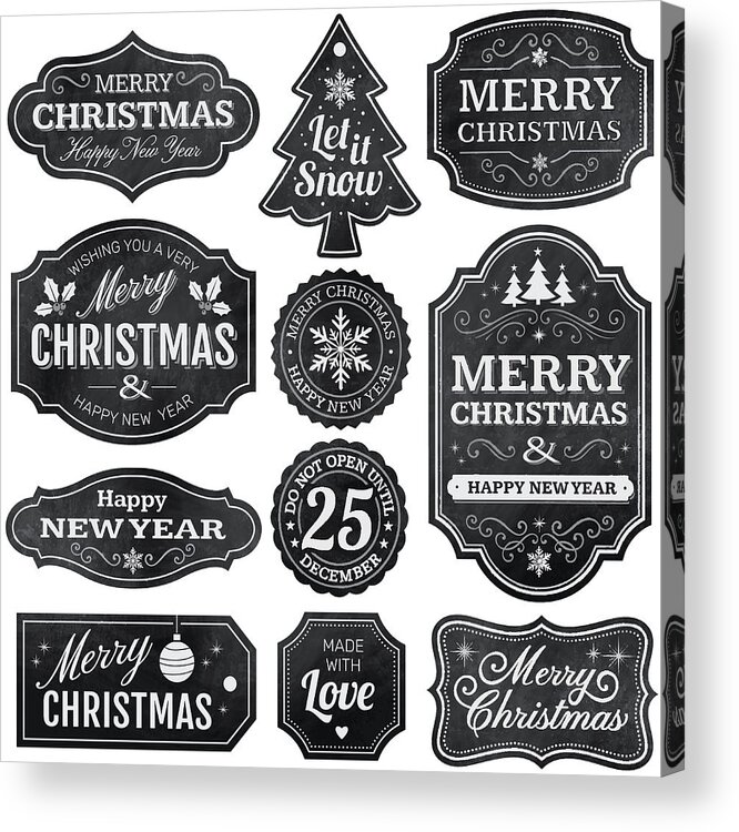 Holiday Acrylic Print featuring the drawing Christmas Chalkboard Labels by Paci77