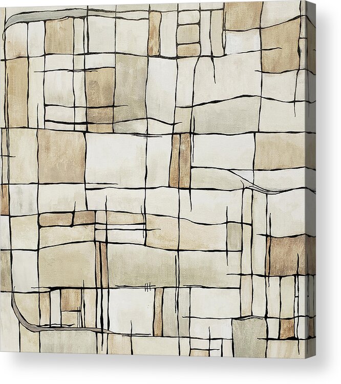 Neutral Abstract Acrylic Print featuring the painting CITY STREETS Abstract Squares in Tan Beige Brown Gray Ivory White Black by Lynnie Lang