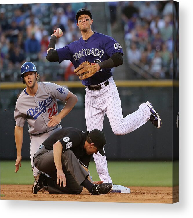 People Acrylic Print featuring the photograph Clayton Kershaw, Troy Tulowitzki, and Joc Pederson by Doug Pensinger