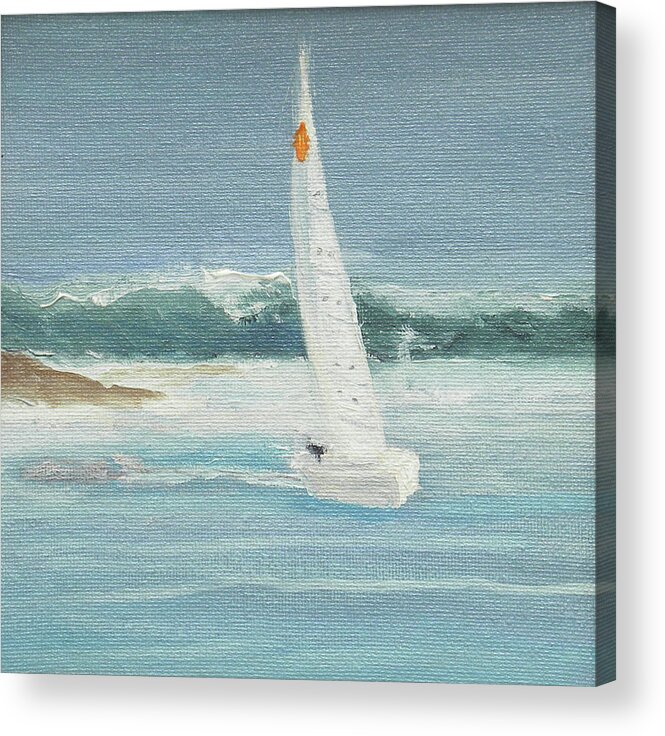 Sail Boat Ocean Wave Sea Seascape Acrylic Print featuring the painting Close Call by Scott W White