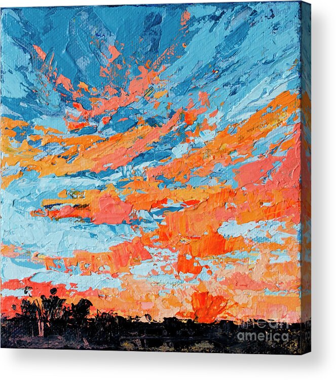 Sky Painting Acrylic Print featuring the painting Cloudscape Orange Sunset Over and Open Field by Patricia Awapara