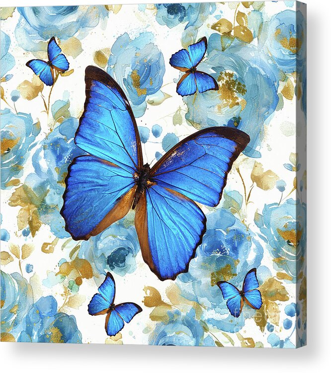 Butterfly Acrylic Print featuring the painting Cobalt Blue Butterflies by Tina LeCour