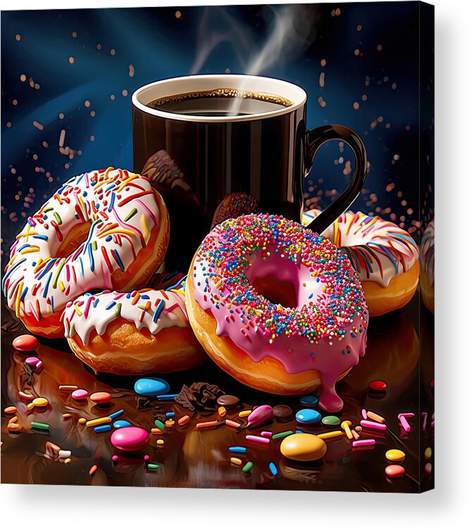Coffee And Donuts Acrylic Print featuring the digital art Coffee Date by Lourry Legarde