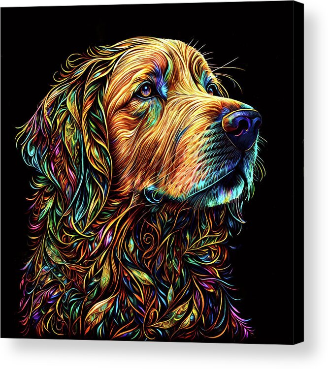 Golden Retrievers Acrylic Print featuring the digital art Colorful Golden Retriever Dog Art by Peggy Collins