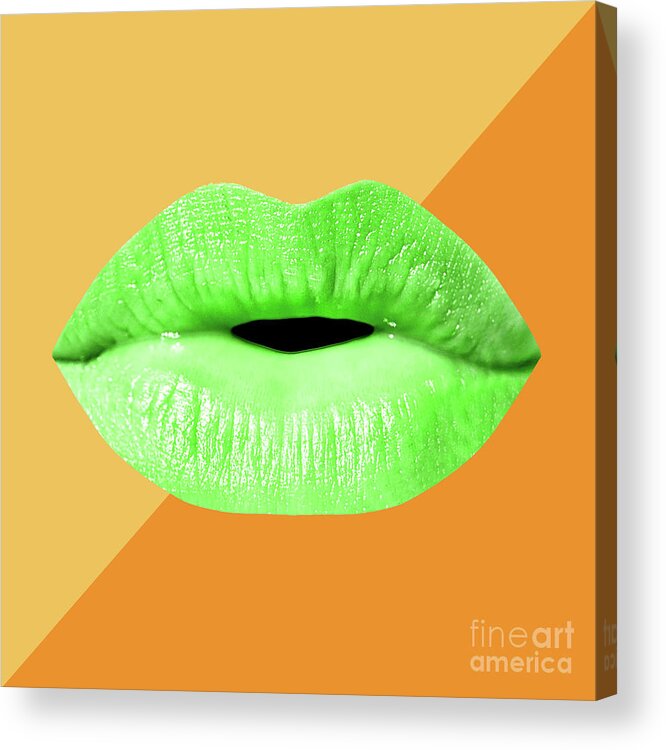 Lips Acrylic Print featuring the mixed media Colorful Lips Mask - Green by Chris Andruskiewicz