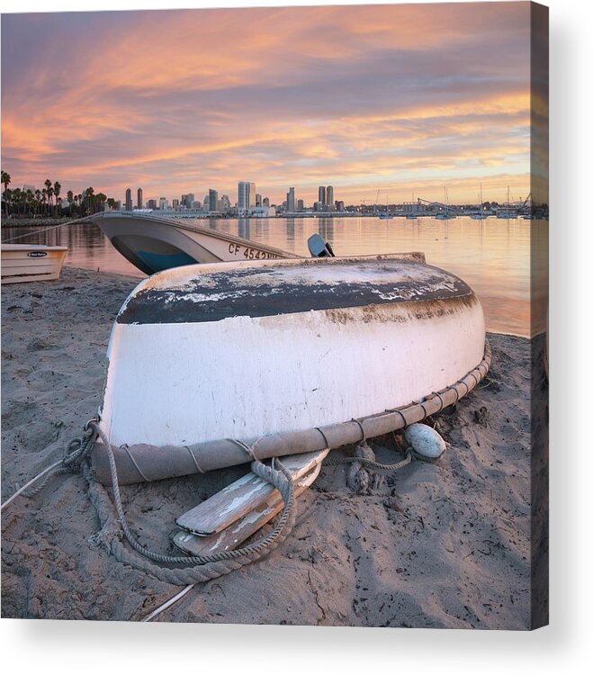 San Diego Acrylic Print featuring the photograph Coronado Dinghy and Downtown San Diego by William Dunigan