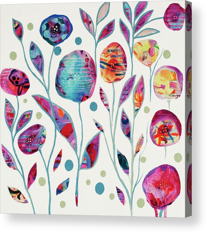 Flowers Happy Acrylic Print featuring the painting Cosmic Garden Party by Amy Lewis