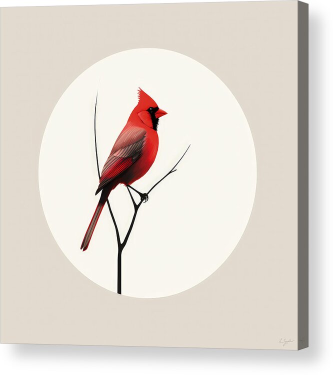 Red Cardinal Acrylic Print featuring the painting Crimson's Chorus by Lourry Legarde