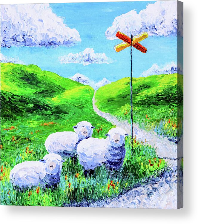 Sheep Acrylic Print featuring the painting Crossroads by Bari Rhys