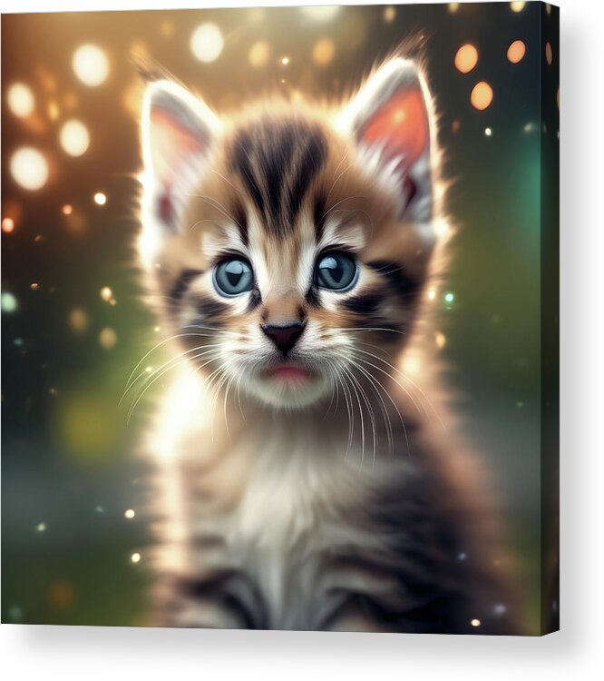 Kitten Acrylic Print featuring the digital art Cute kitten portrait.  by Ray Shrewsberry