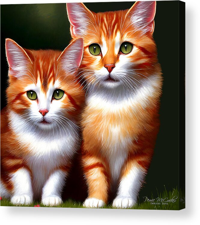 Cats Acrylic Print featuring the mixed media Cute Kittens by Pennie McCracken