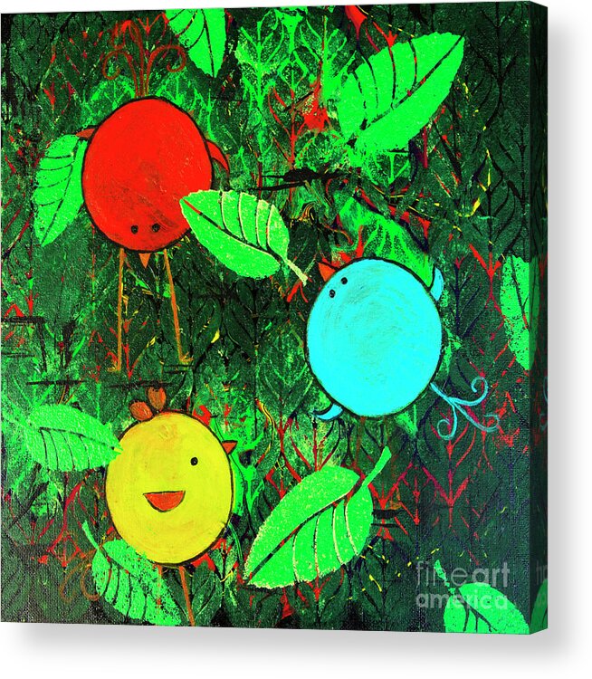 Tree Acrylic Print featuring the painting Cute Little Birds by Jeanette French